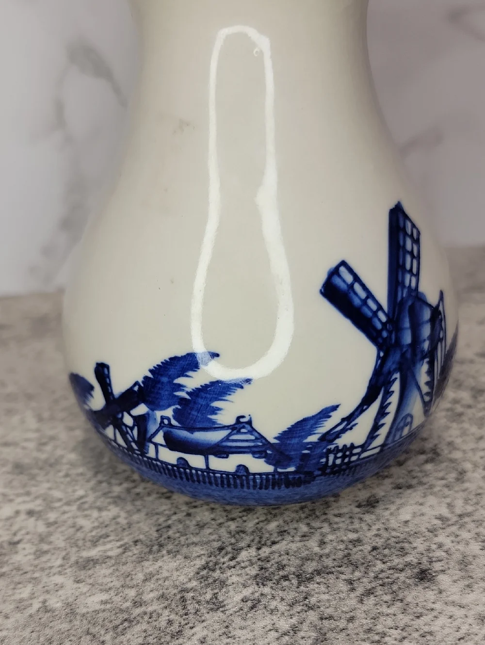 Vintage Delft Style Blue and White Windmill Vase